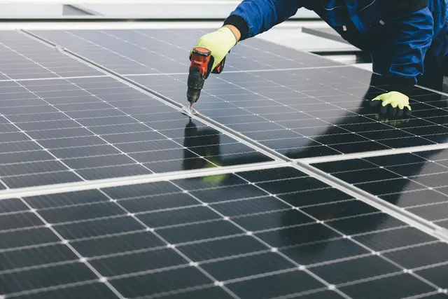 Solar panel installation on a roof