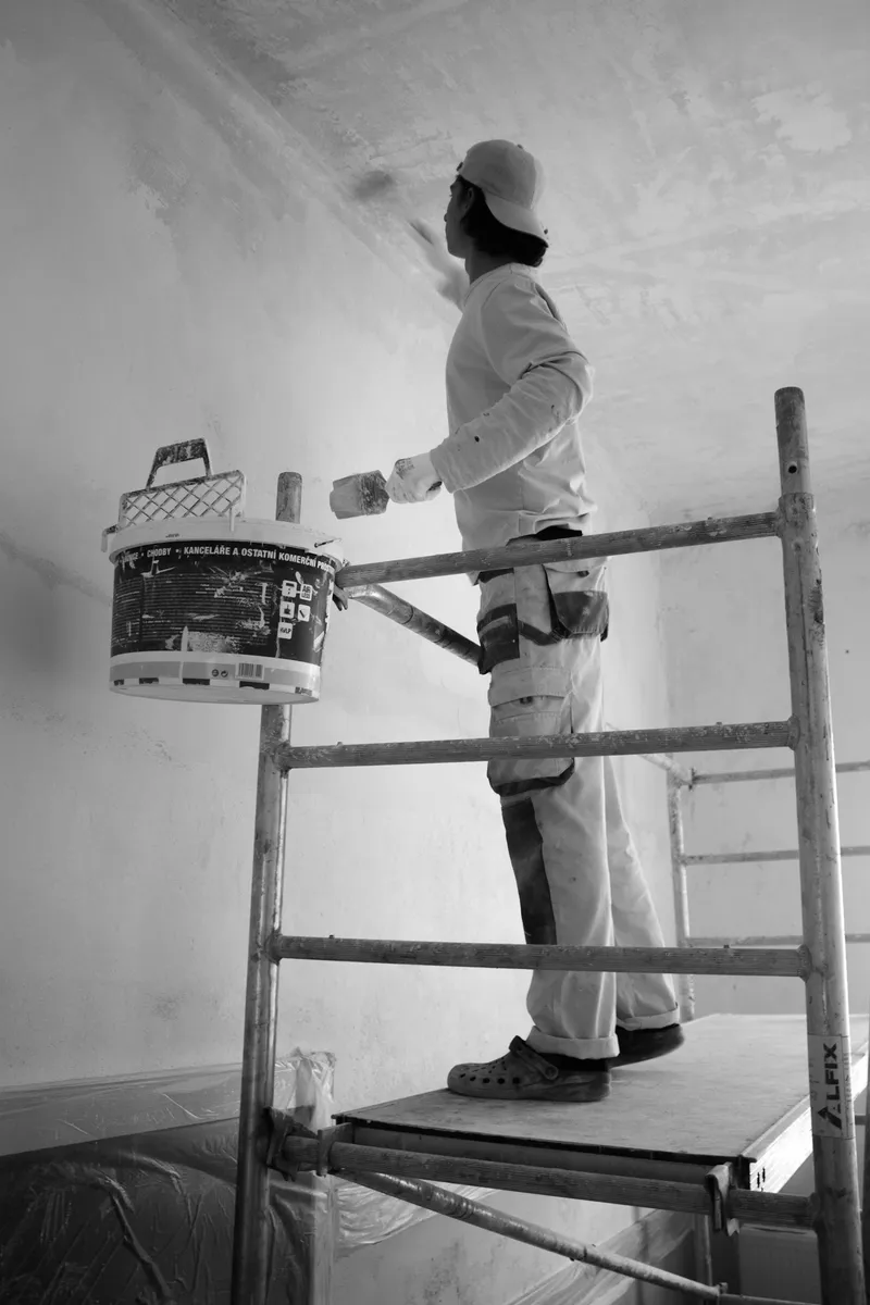 Interior room being painted with a roller