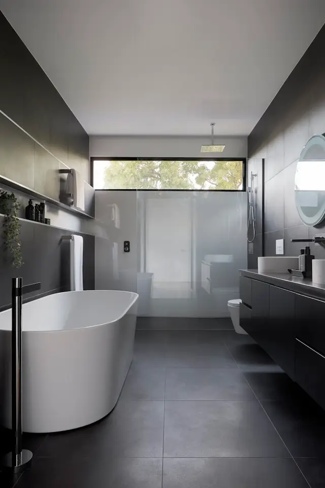 Walk-in shower wet room style bathroom