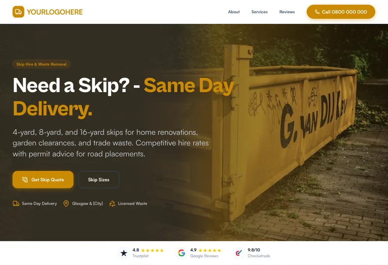 QuickSkip Hire desktop template preview