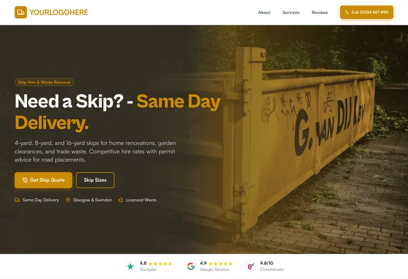 QuickSkip Hire desktop template preview
